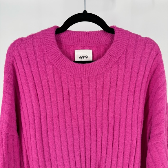 Aerie Oversized Ribbed Knit Crewneck Sweater Long Sleeve Relaxed Cozy Pullover - Picture 2 of 11